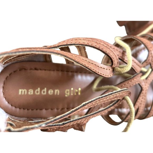 Madden Girl Brown Gladiator Sandals Size 7.5 Crisscross Tie Design - Picture 5 of 8
